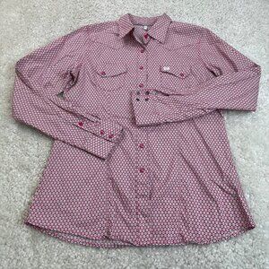 Cinch Pink Green Print  Long Sleeve Button Down Shirt Western Womens Large